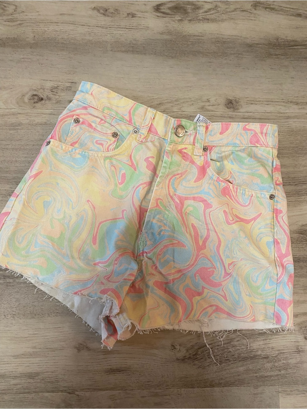 Zara Rainbow Marble High-Rise Denim Shorts- NWOT - Picture 7 of 15